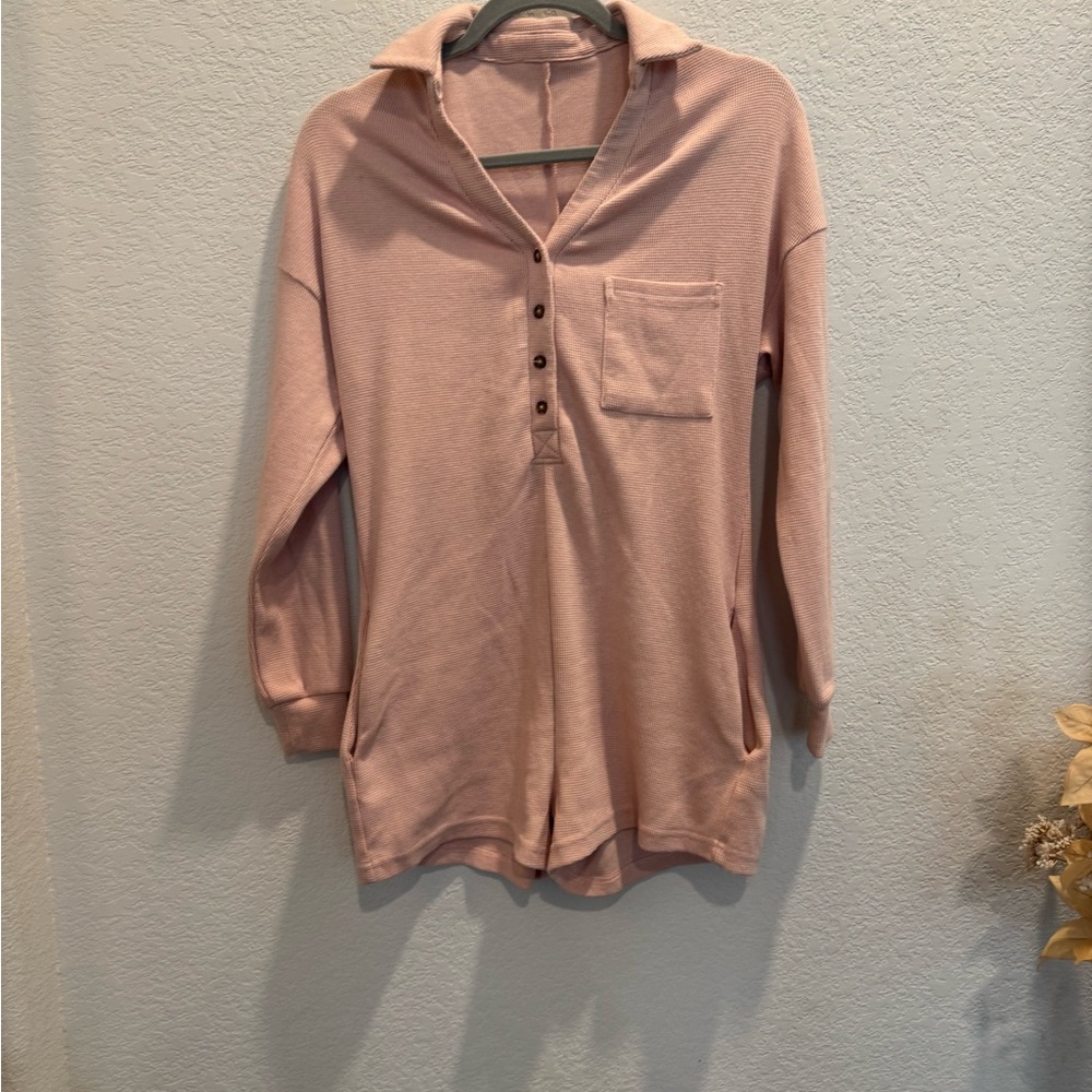 Pink Long Sleeve Henley Shirt